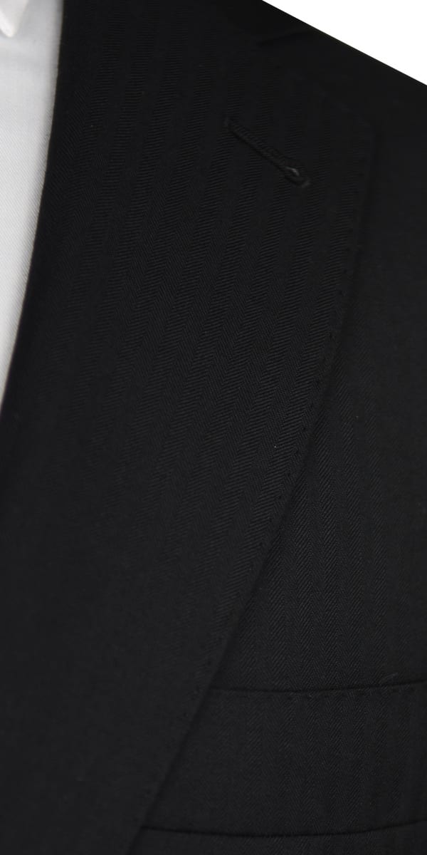 Black Herringbone Wool Suit