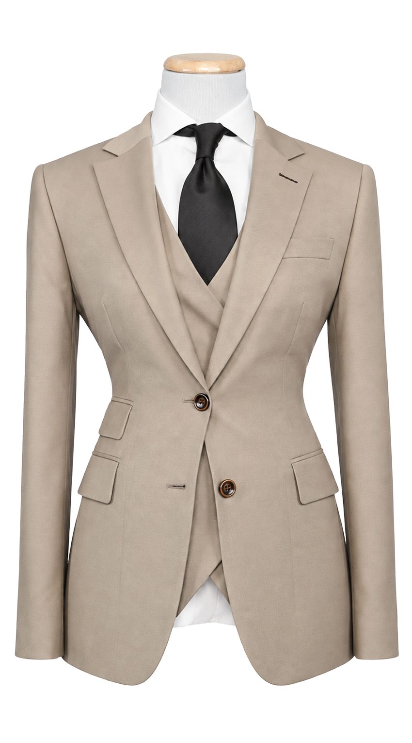 Almond Beige Three-Piece Wool Suit 