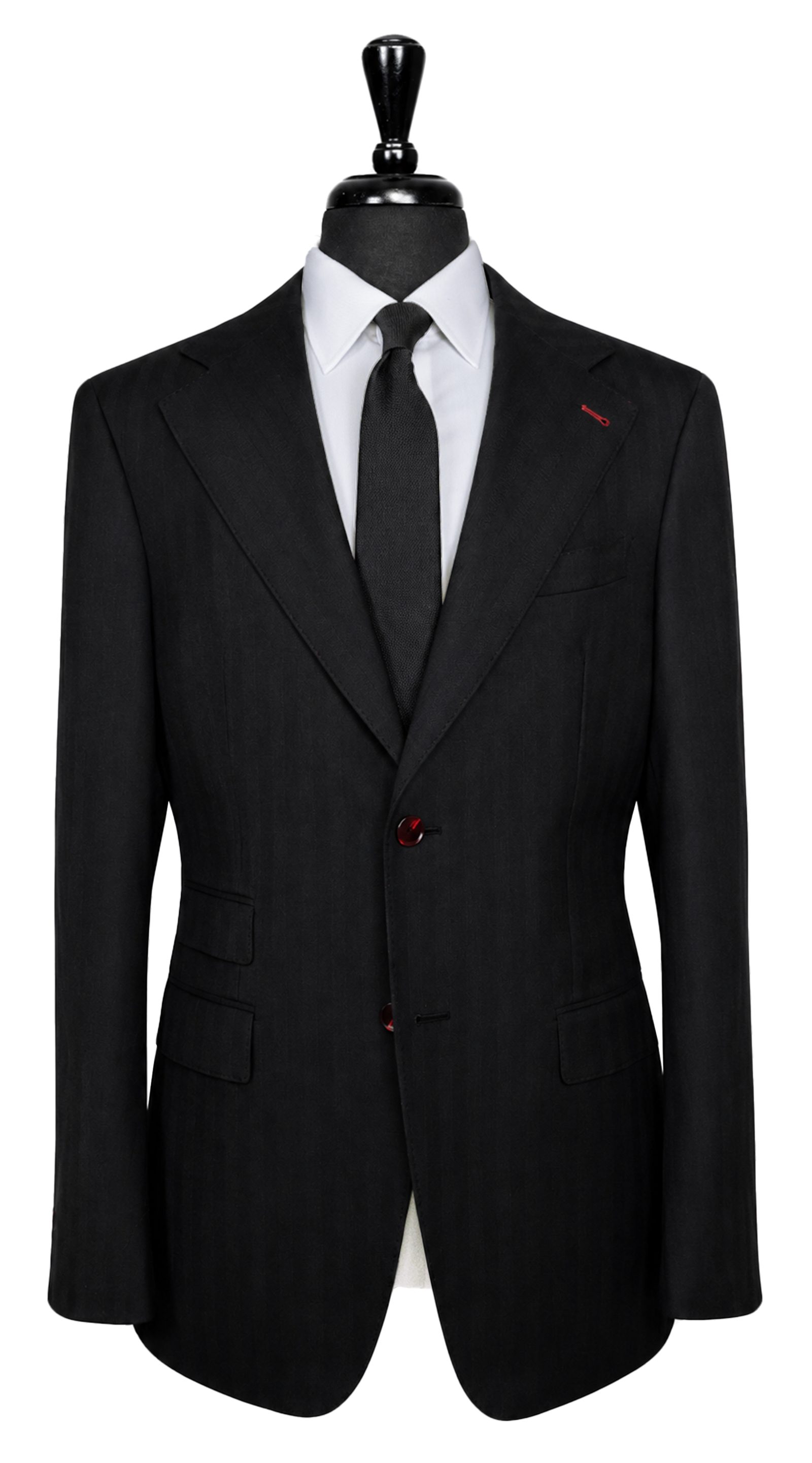 Black Herringbone Wool Suit