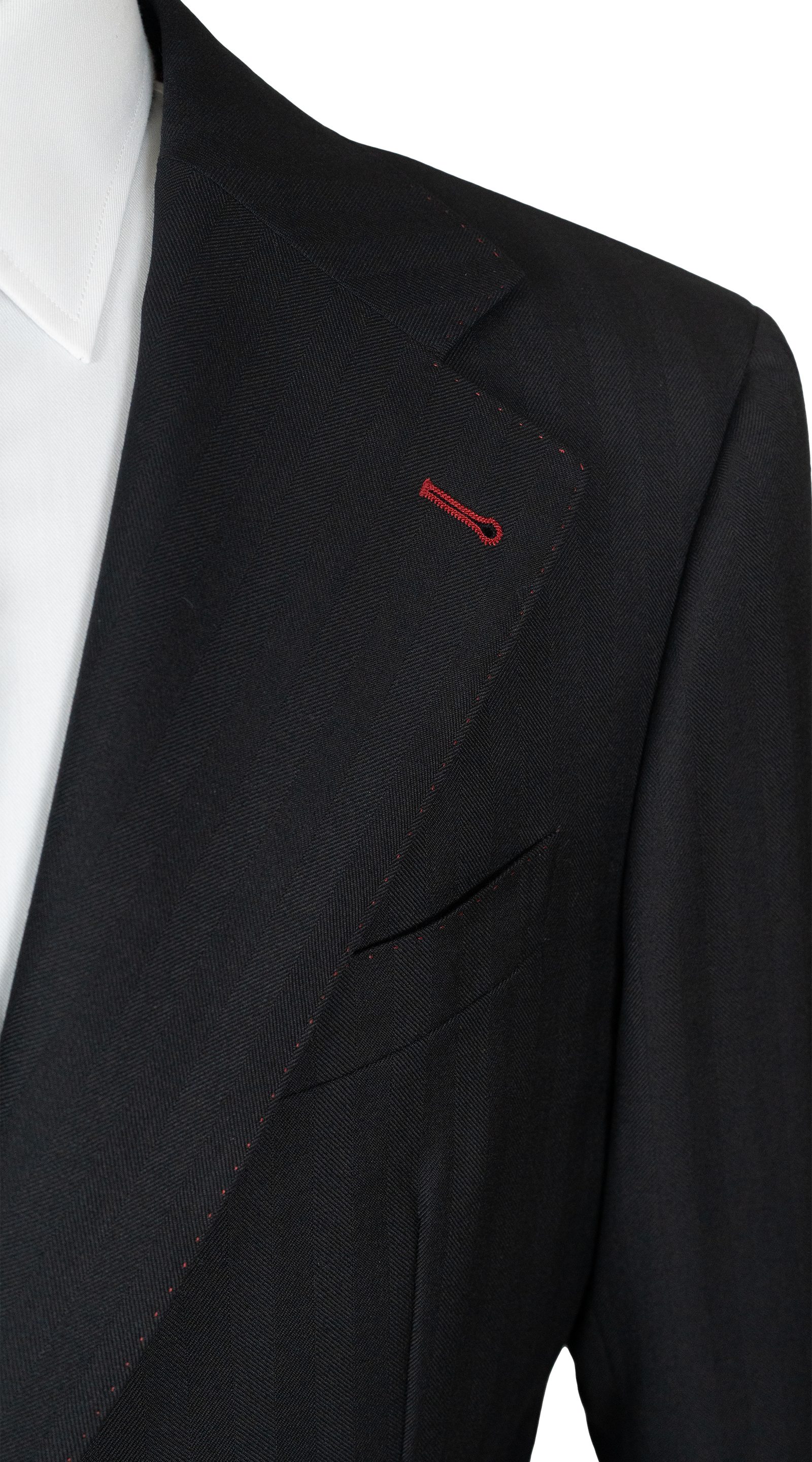 Black Herringbone Wool Suit