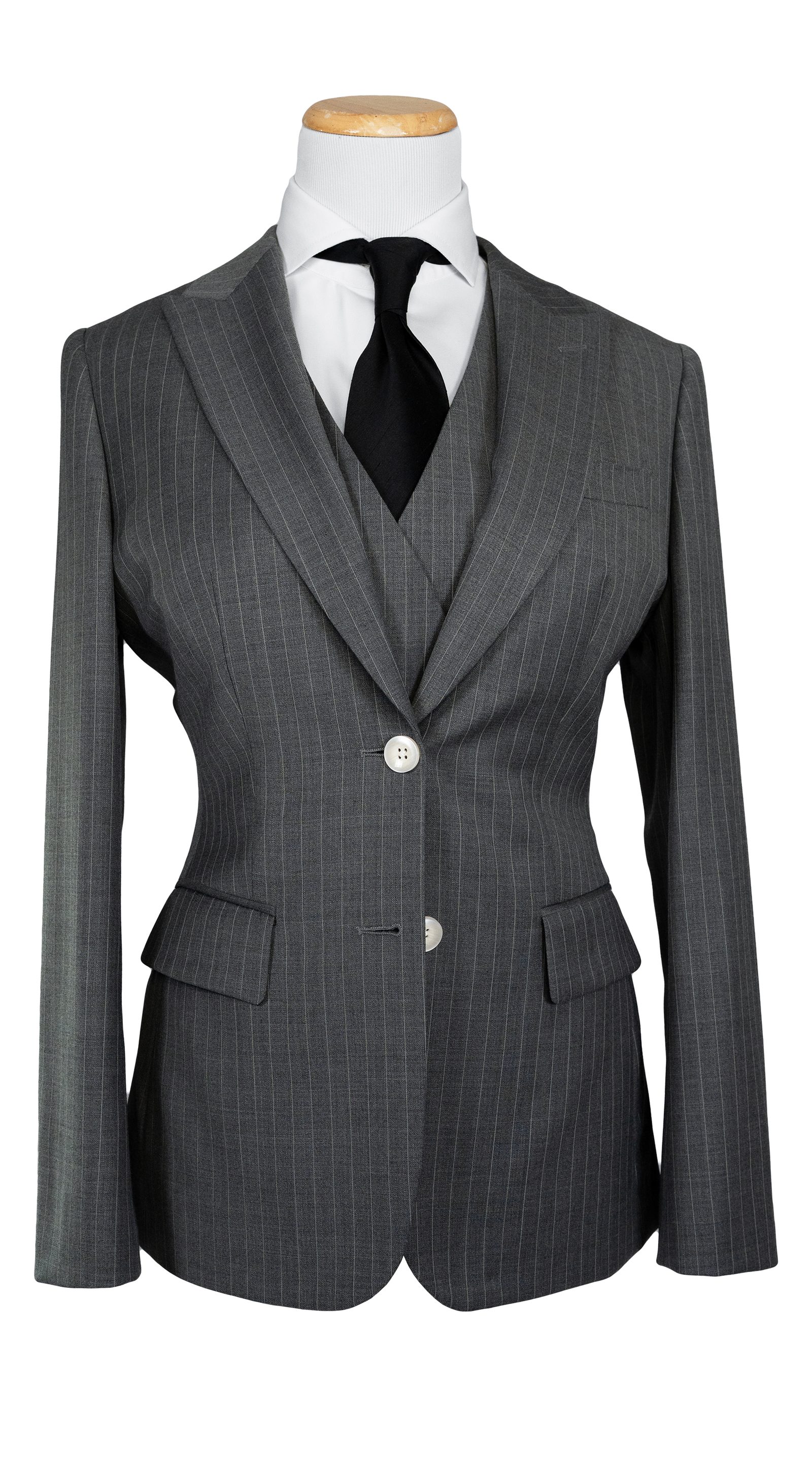 Charcoal Pinstripe Wool Three-Piece Suit