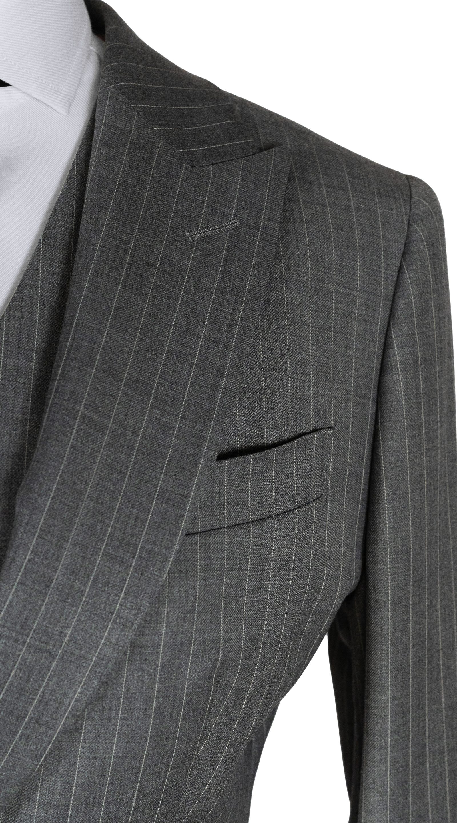 Charcoal Pinstripe Wool Three-Piece Suit