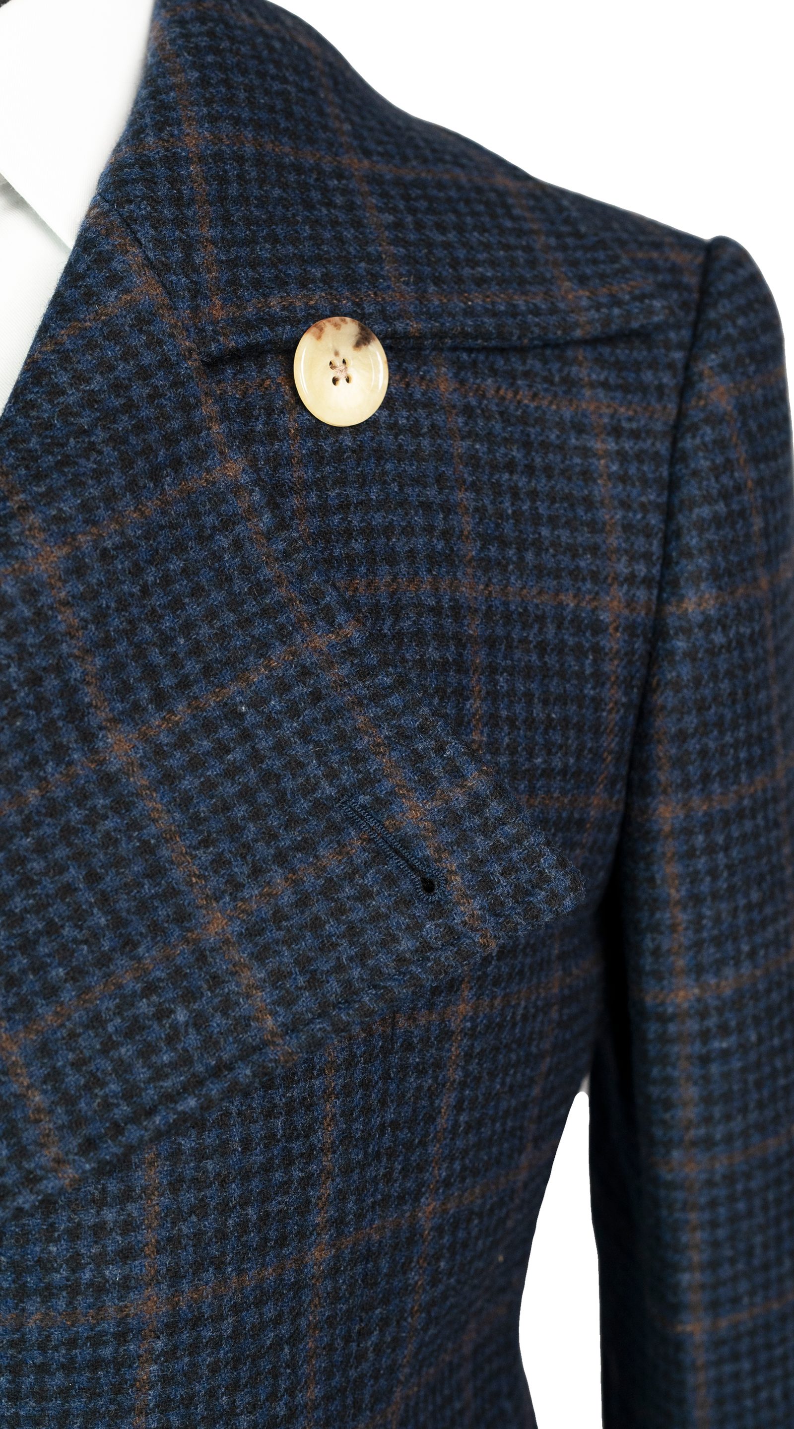 Court Manteau Carreaux Bleu Minuit