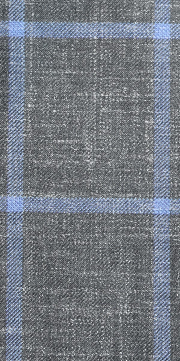 Complet gris avec carreaux bleu ciel