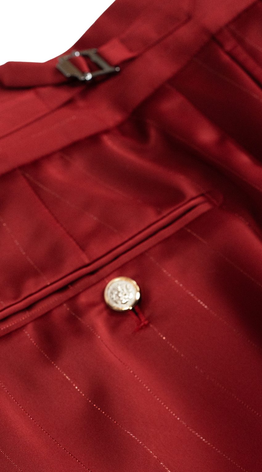 Crimson Pinstripe Single-Button Wrap Suit