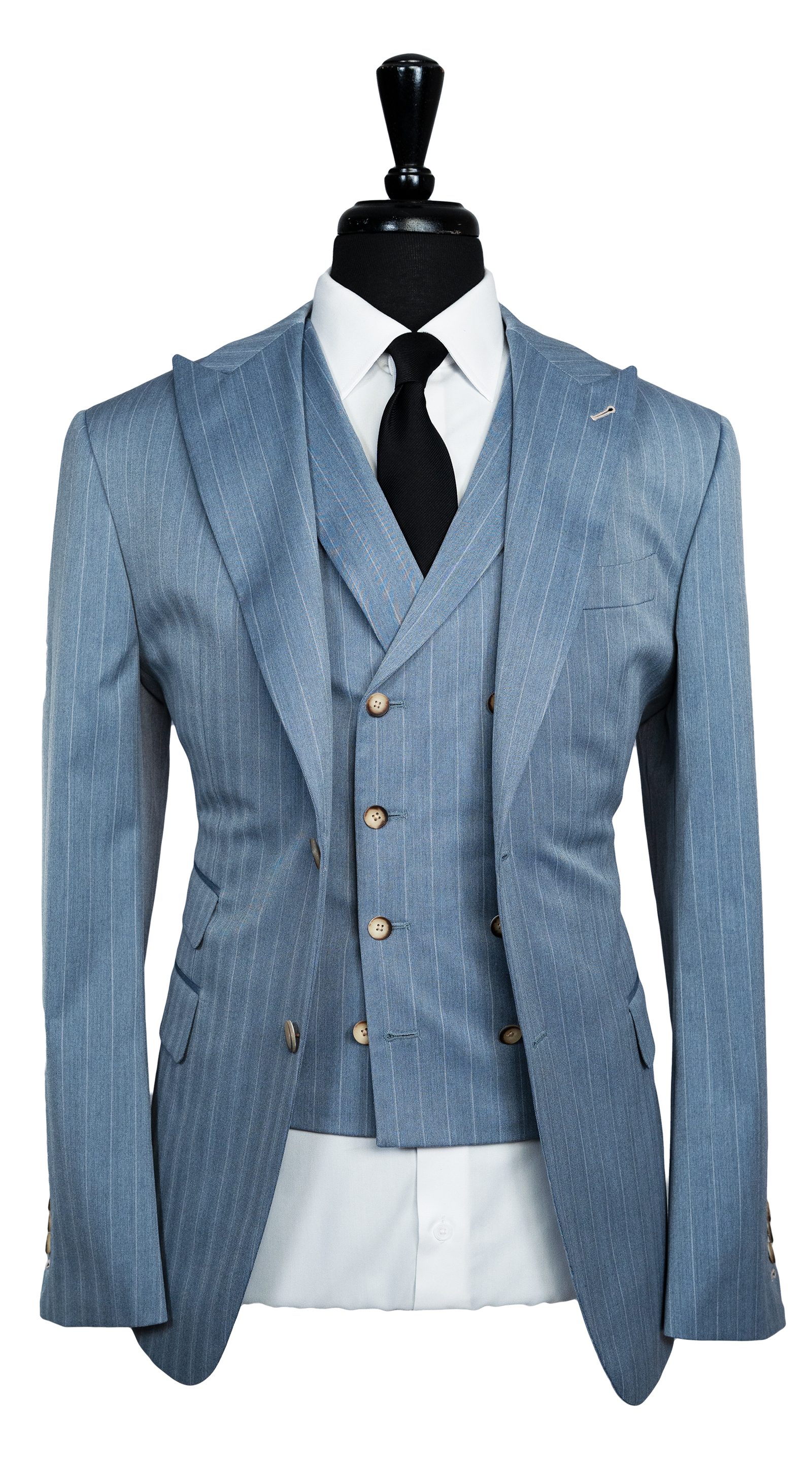 Complet Laine Rayures Bleu Poudré