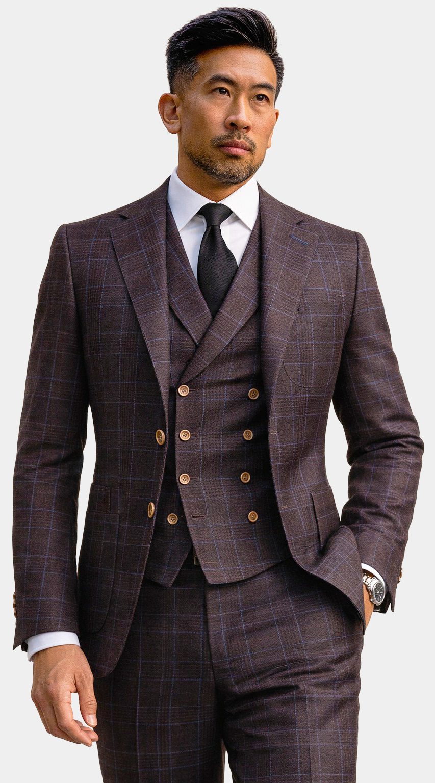 Purple Plaid Blue Overcheck Suit