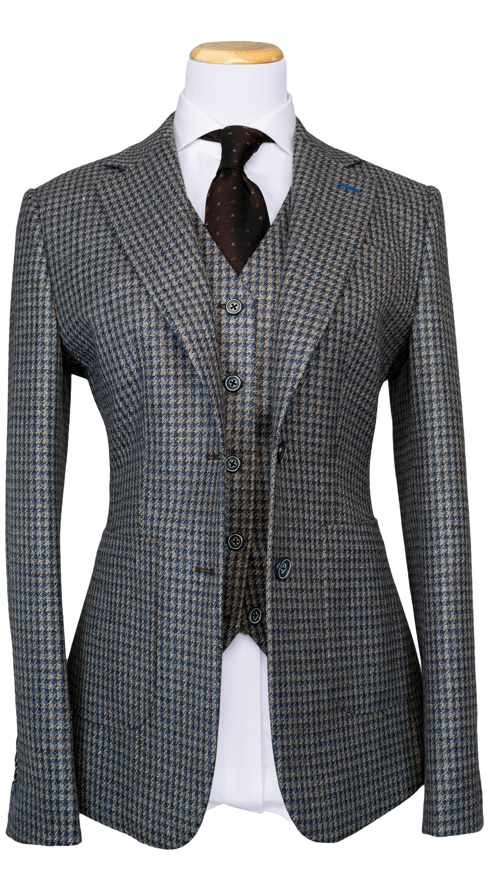 Complet Laine Pied-de-Poule Bleu-Gris