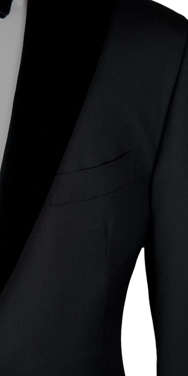 Classy Black Wool with Velvet Lapel Tuxedo