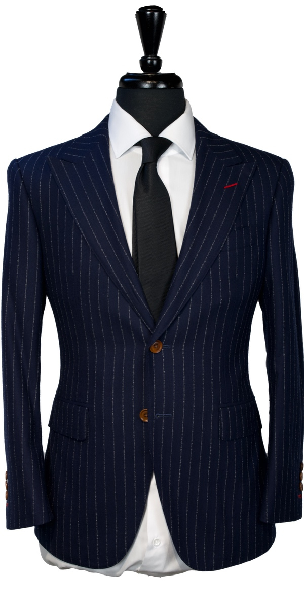 Navy Blue Fuzzy Pinstripe Wool Suit