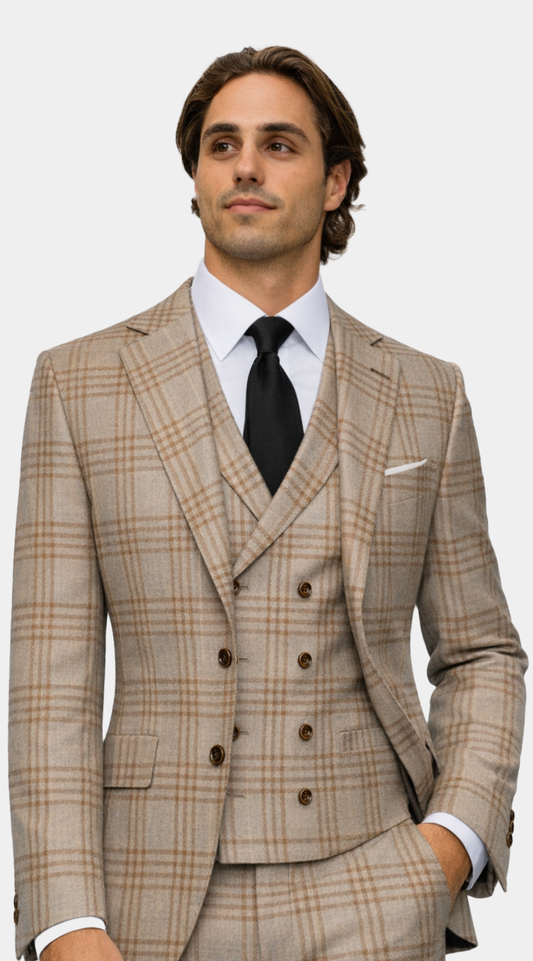 Sandstone Plaid Three-Piece Suit