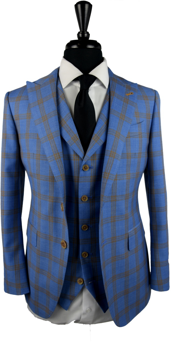 Sky Blue with Yellow Check Wool Suit