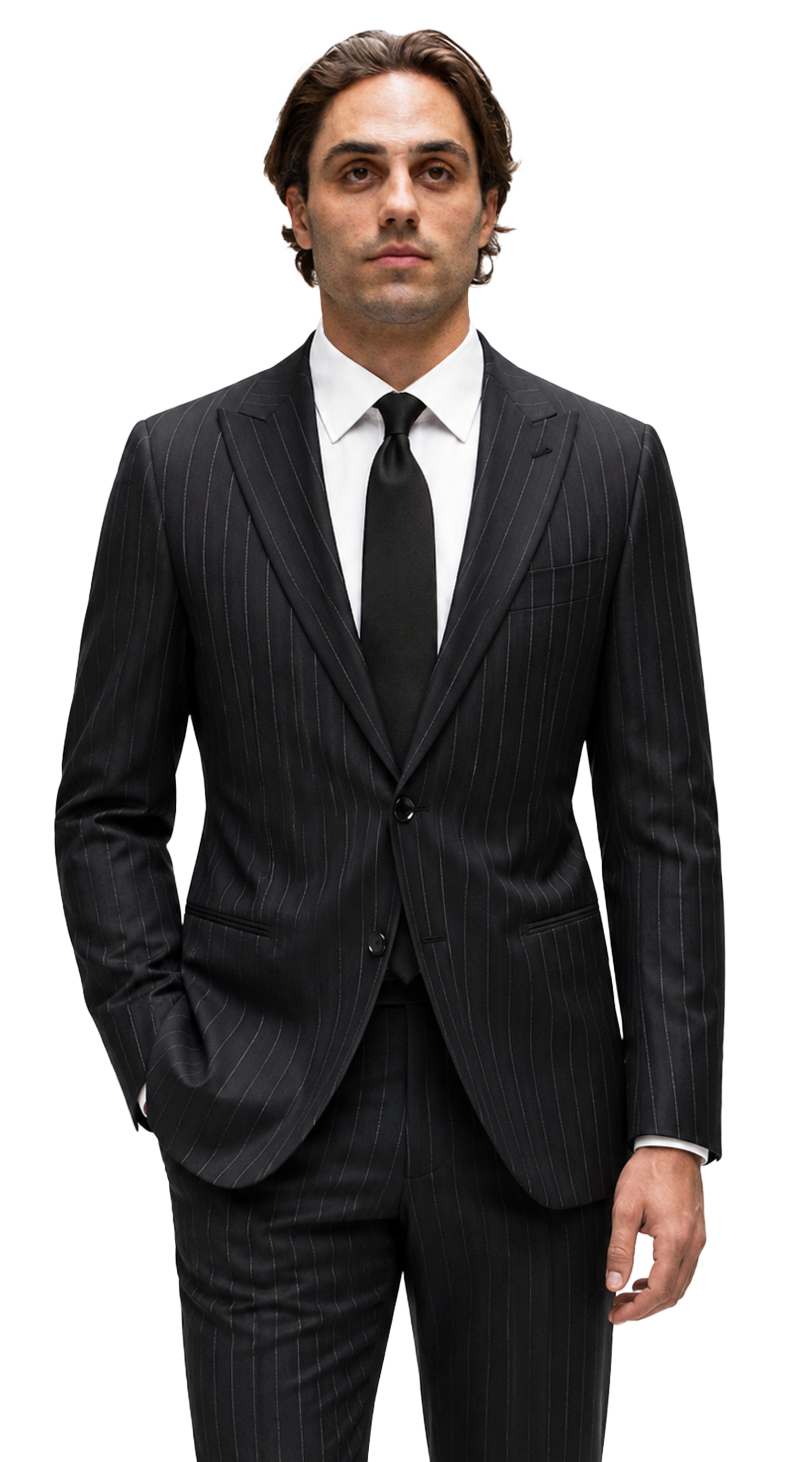 Black Pinstripe Wool Suit