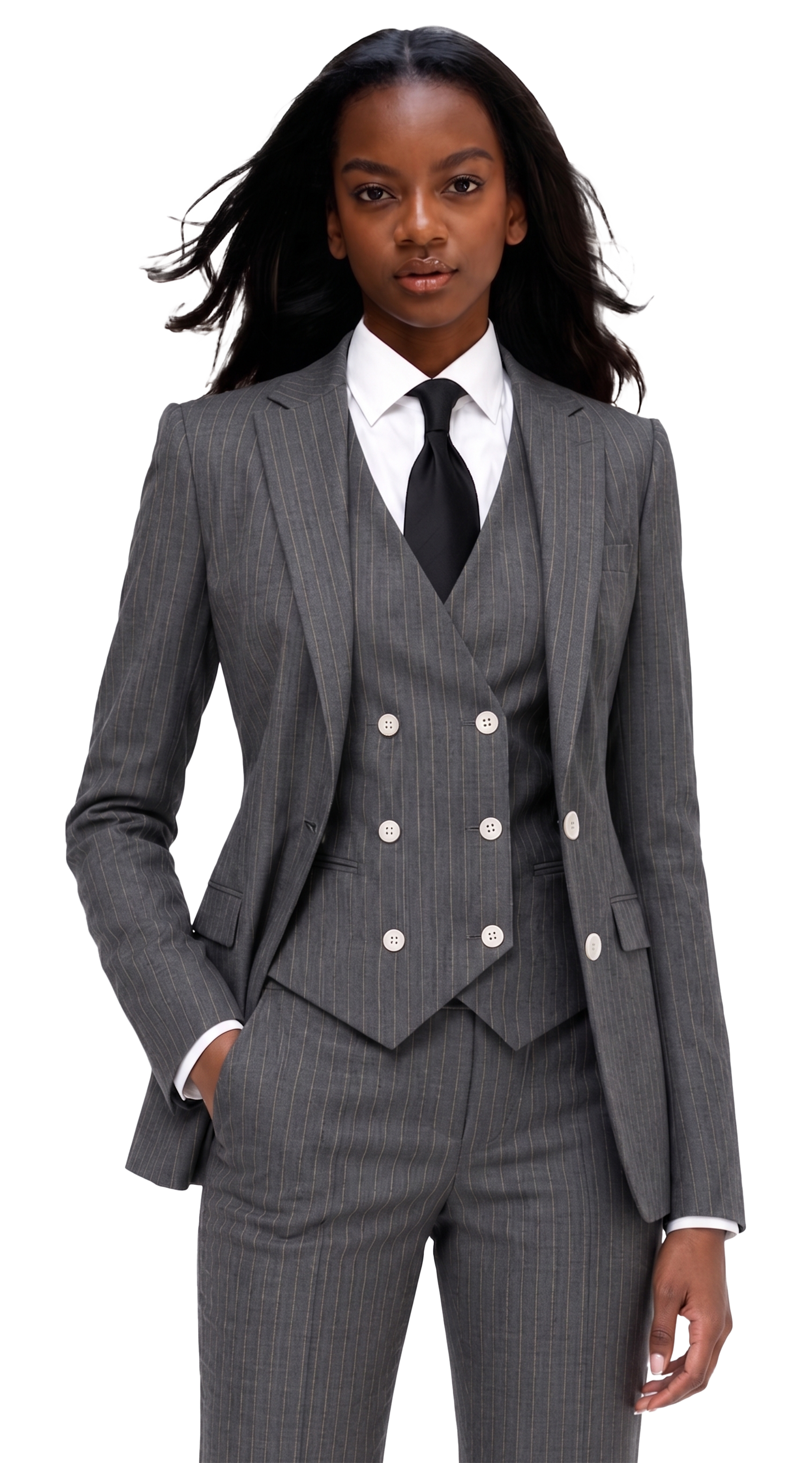 Charcoal Pinstripe Wool Three-Piece Suit