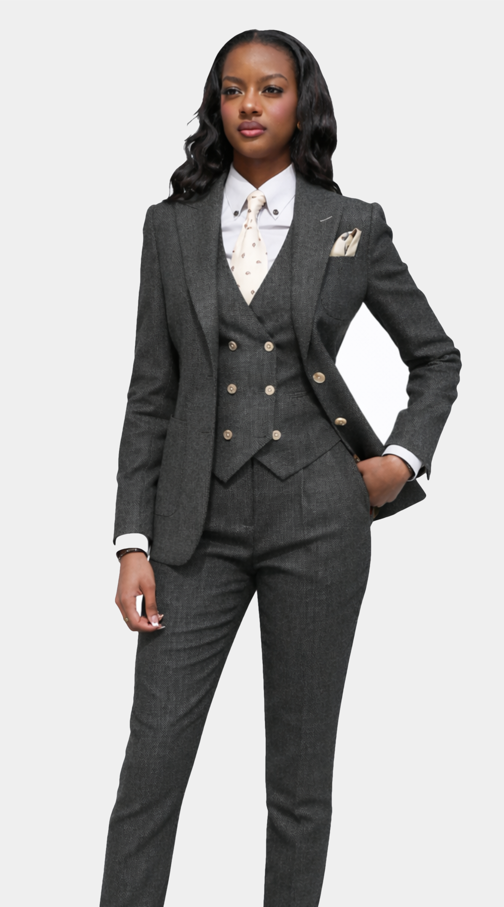 Charcoal Tweed Three‑Piece Suit