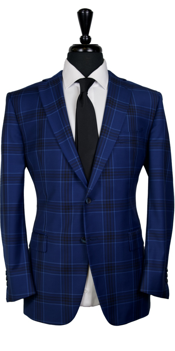 Large Check Blue Wool Suit