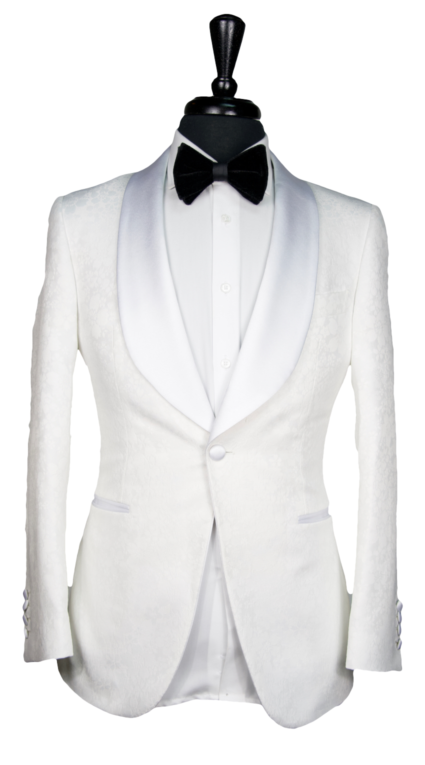 Tuxedo Jacquard Classique Blanc Motifs Floraux 