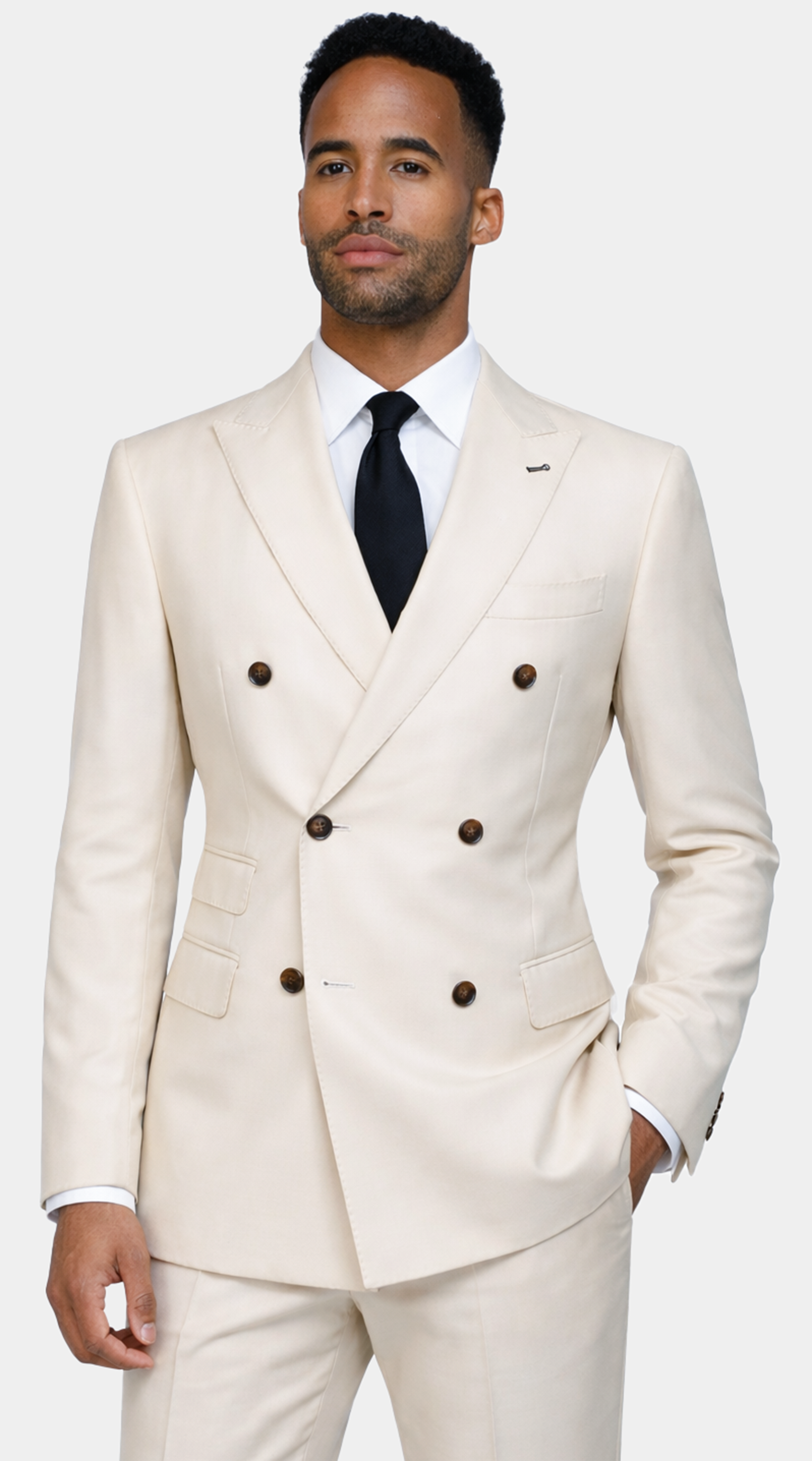 Ivory Double-Breasted Wool Suit