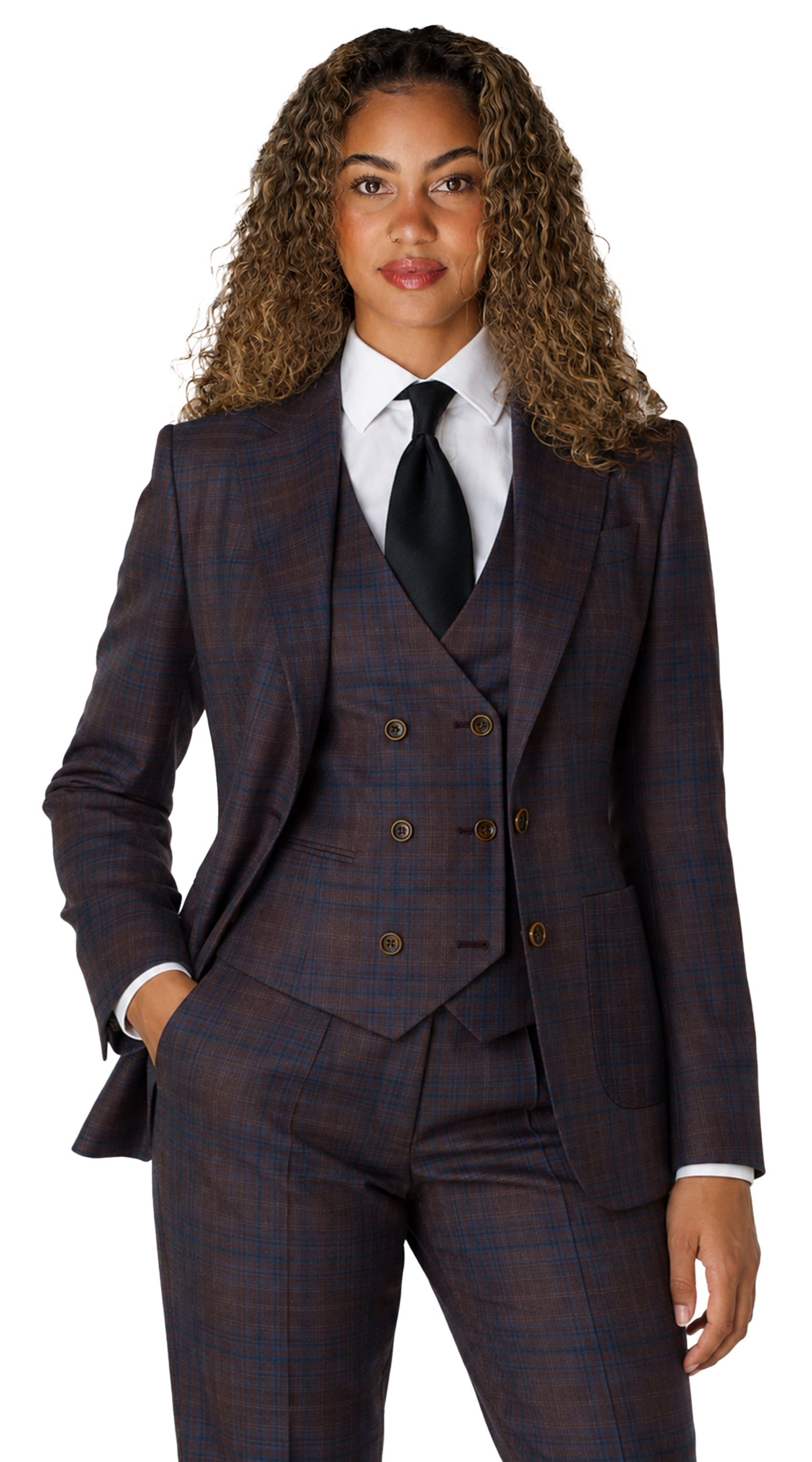 Mocha Blue Plaid Three-Piece Suit 