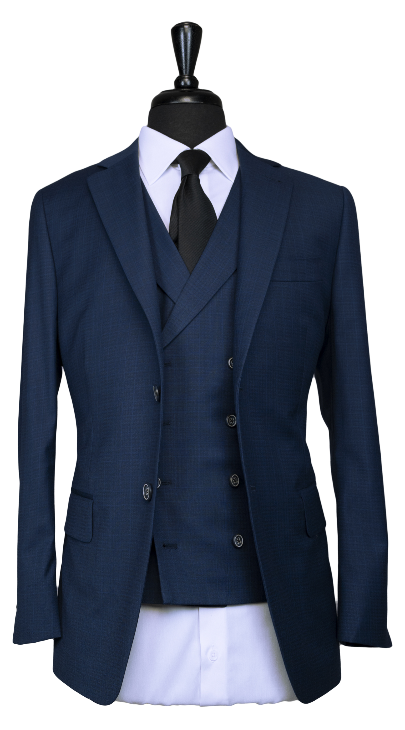 Blue Melange Plaid Double-Breasted Suit