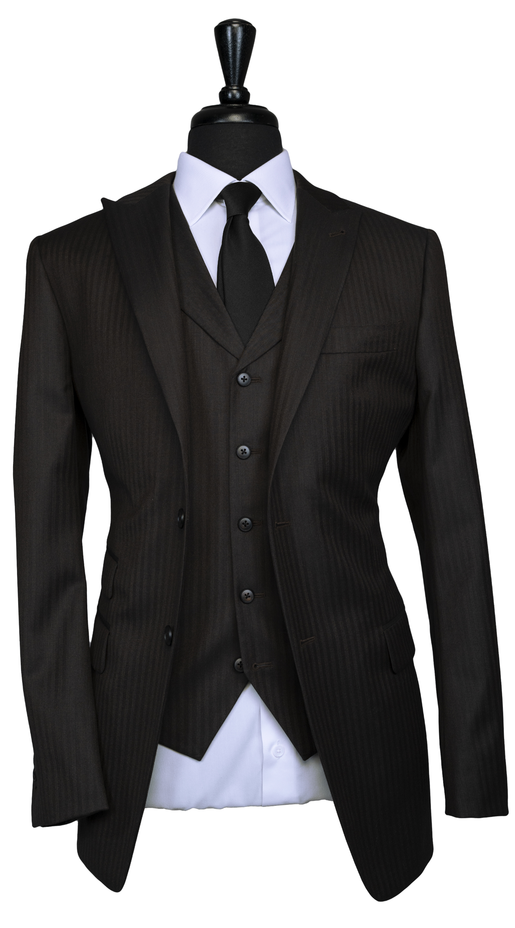 Espresso Herringbone Three-Piece Suit
