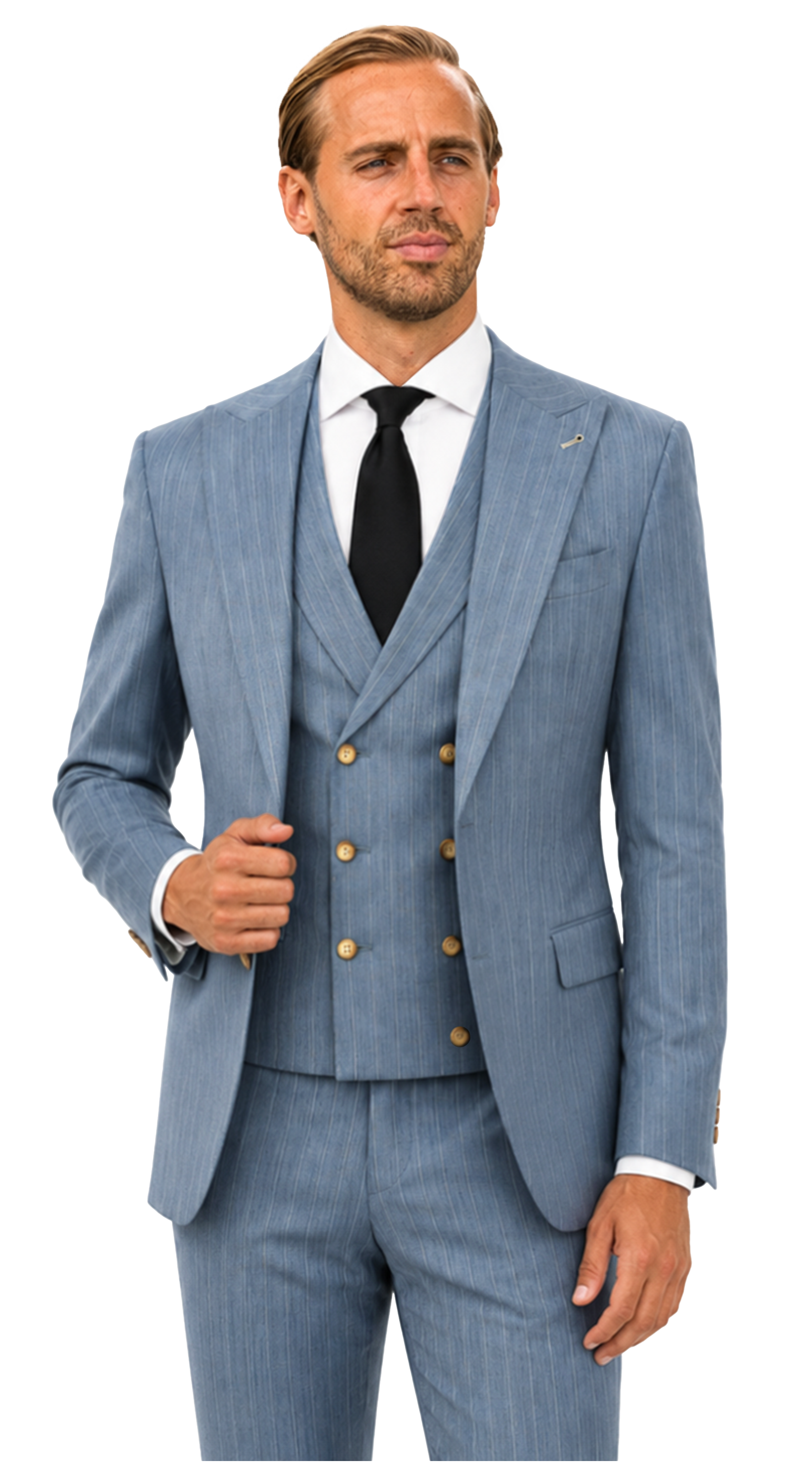 Powder Blue Pinstripe Wool Suit