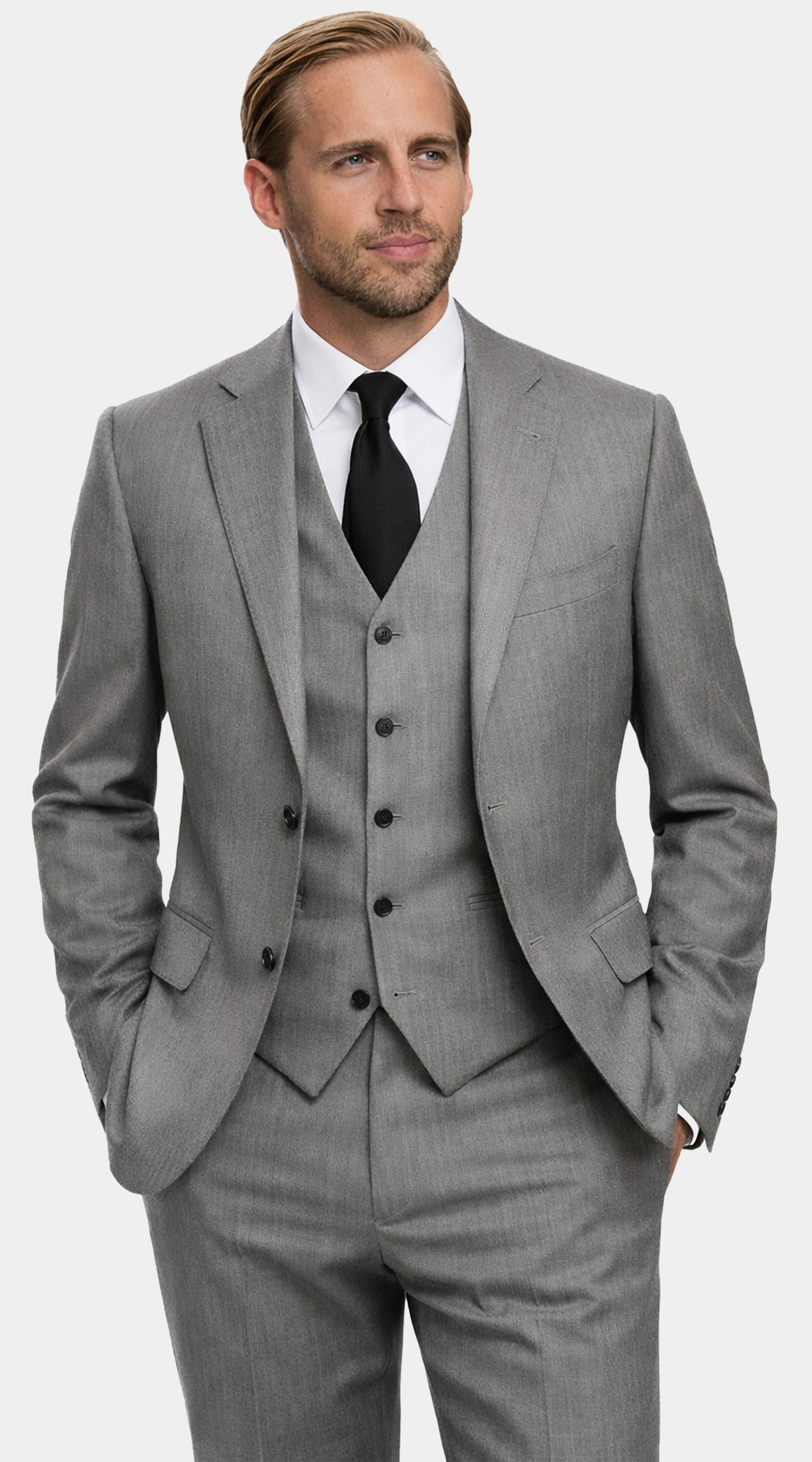 Silver Herringbone Three-Piece Suit