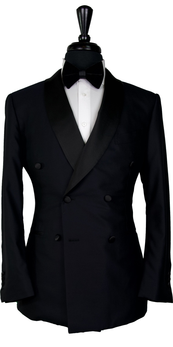 Black Shine Wool Double-Breasted Tuxedo