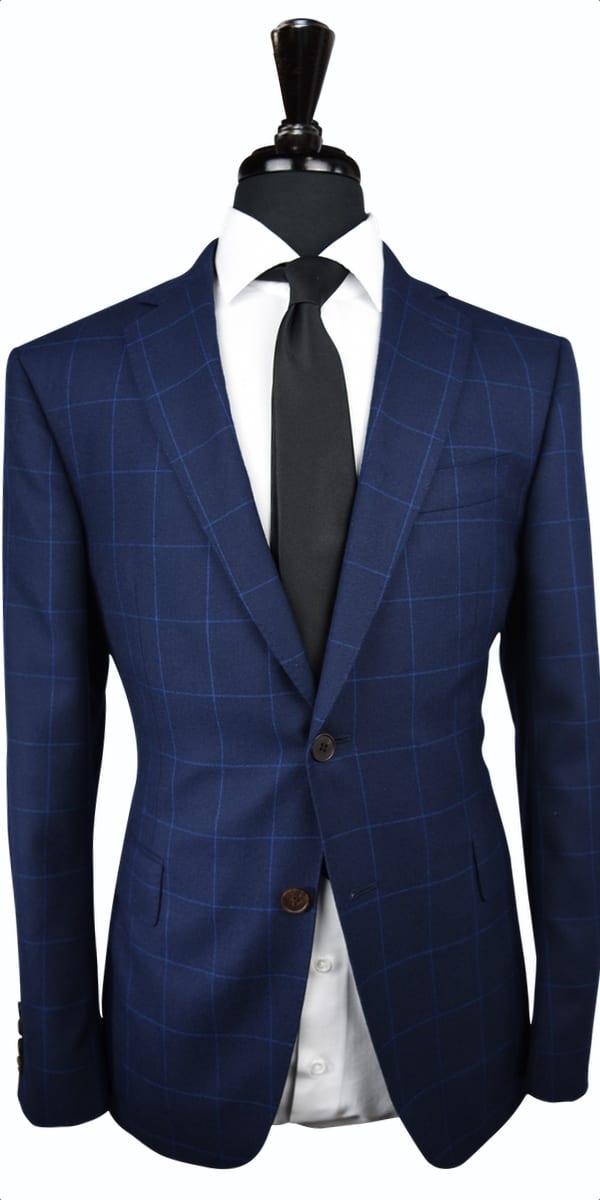 Blue Windowpane Canvas Wool Suit