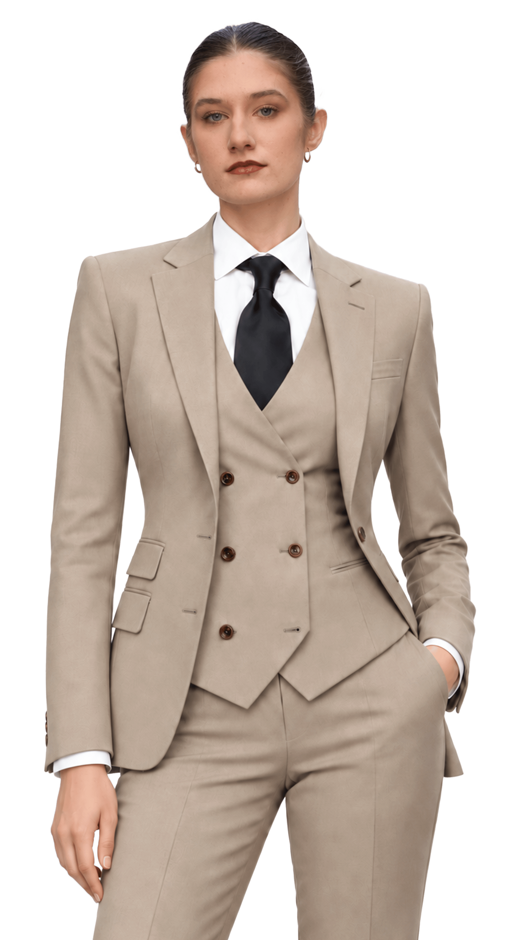 Almond Beige Three-Piece Wool Suit 