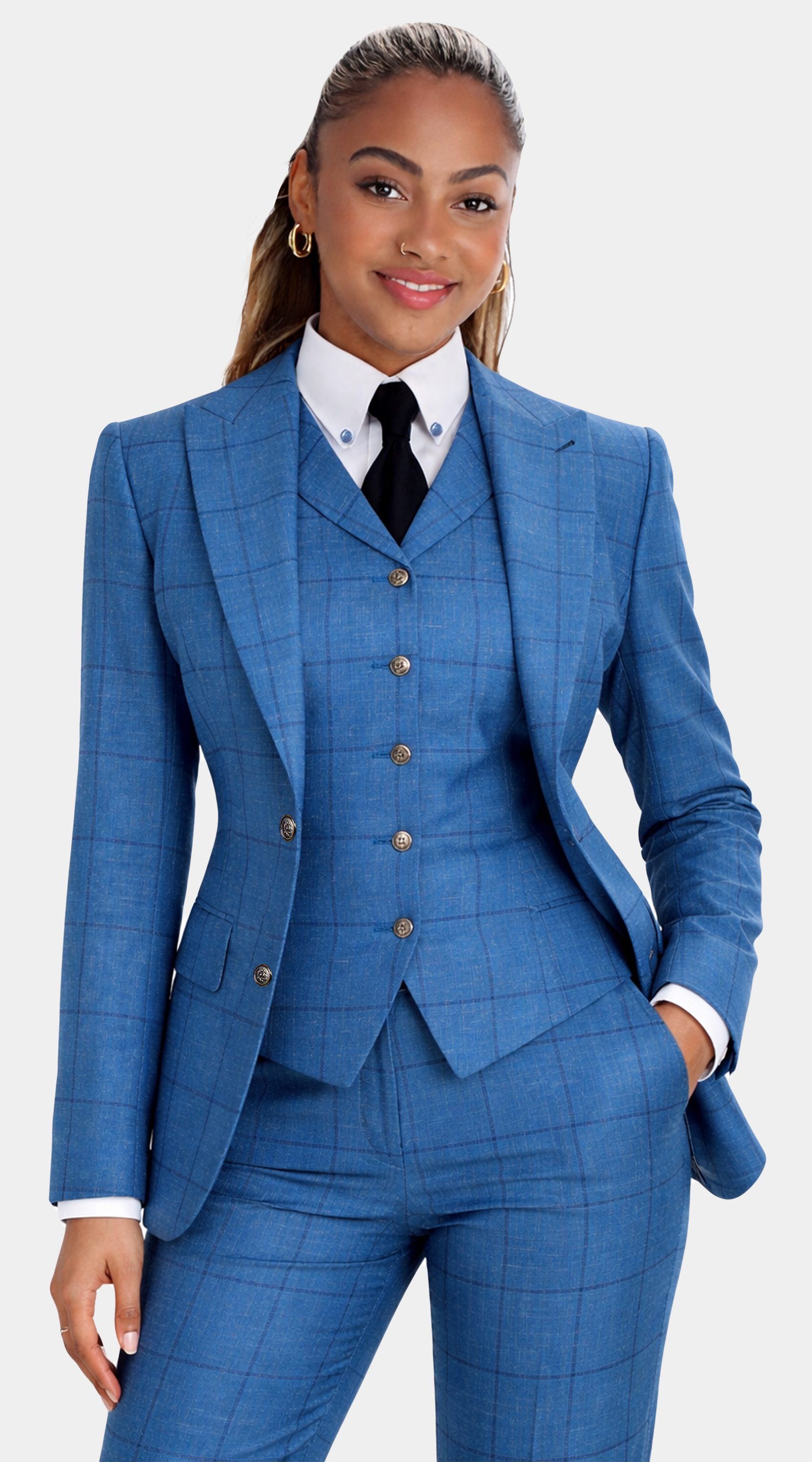 Blue Windowpane Three-Piece Suit