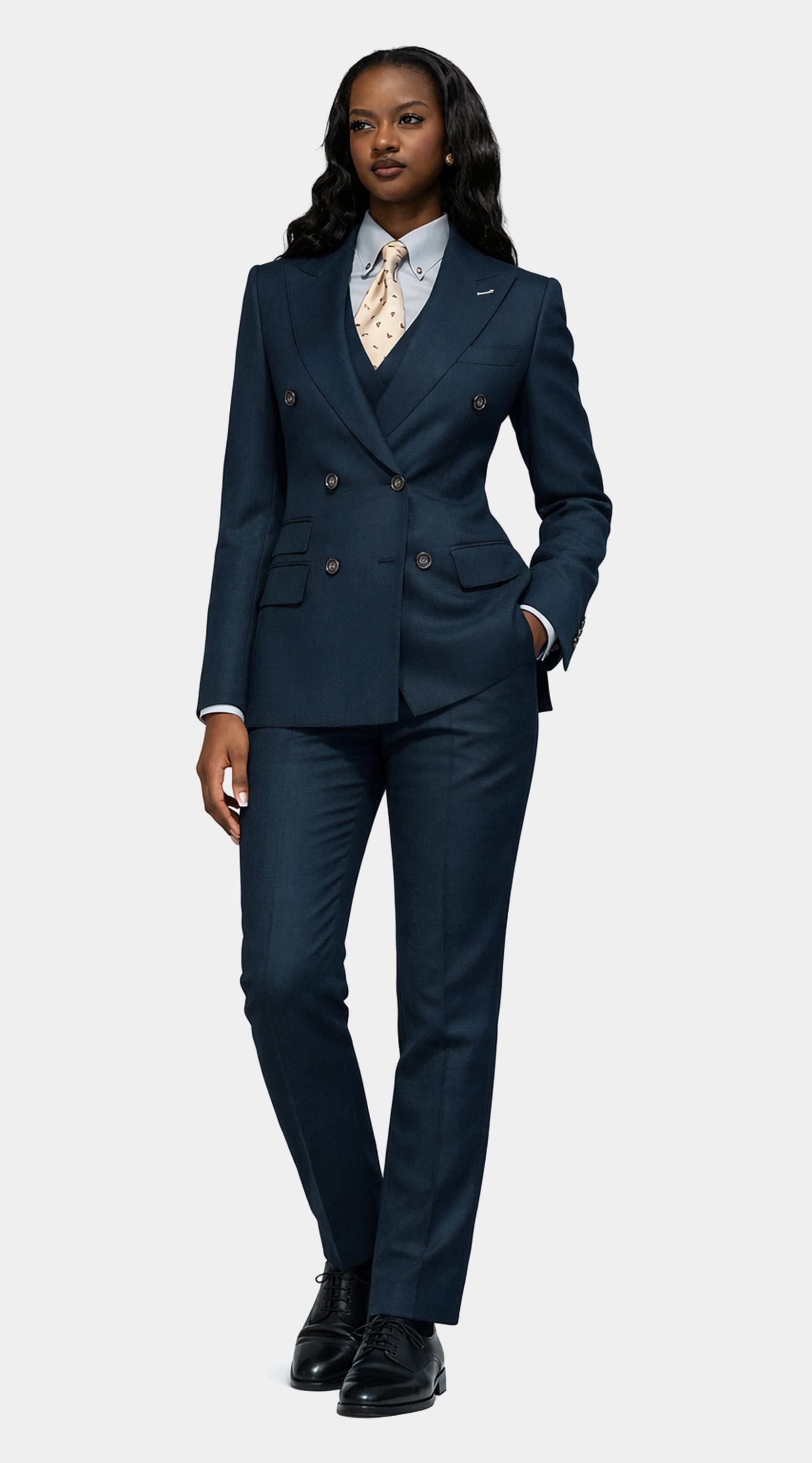 Blue Double-Breasted Wool Suit