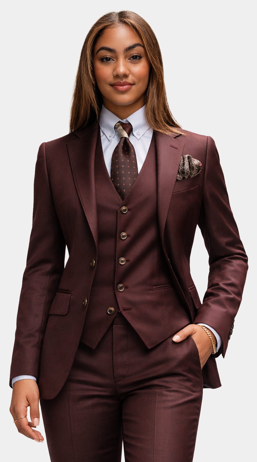 Maroon Three-Piece Wool Suit
