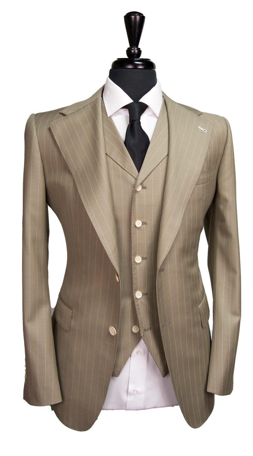 Beige Desert Stripe Wool Suit