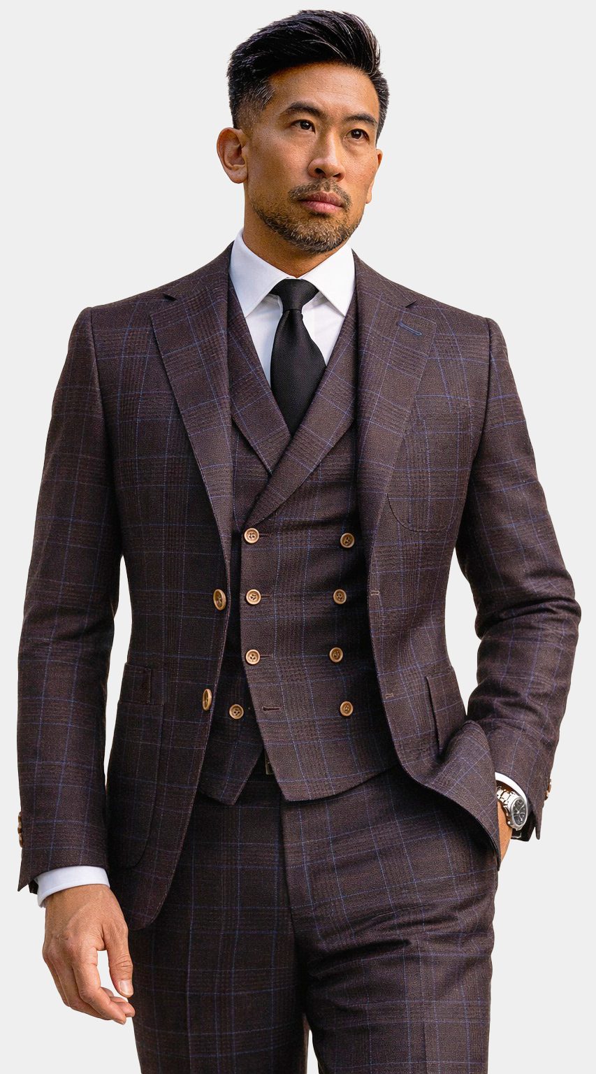 Purple Plaid Blue Overcheck Suit