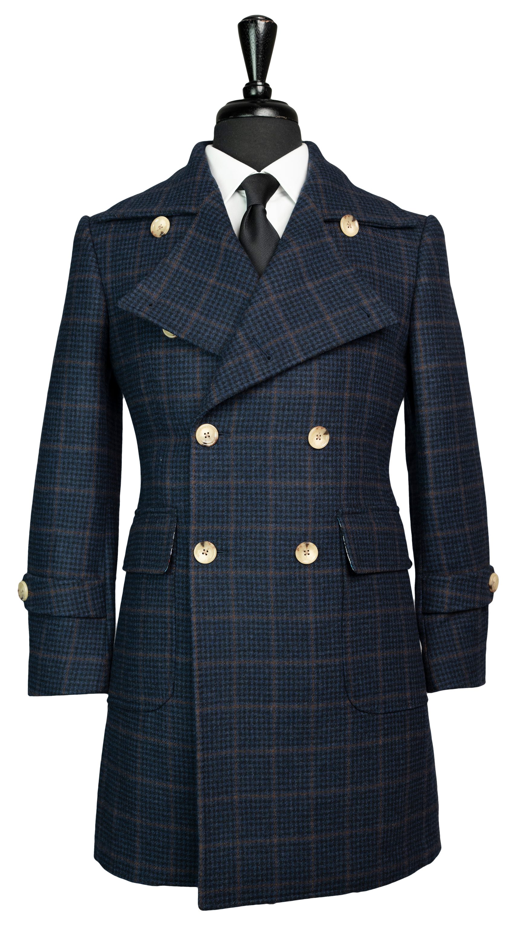 Court Manteau Carreaux Bleu Minuit