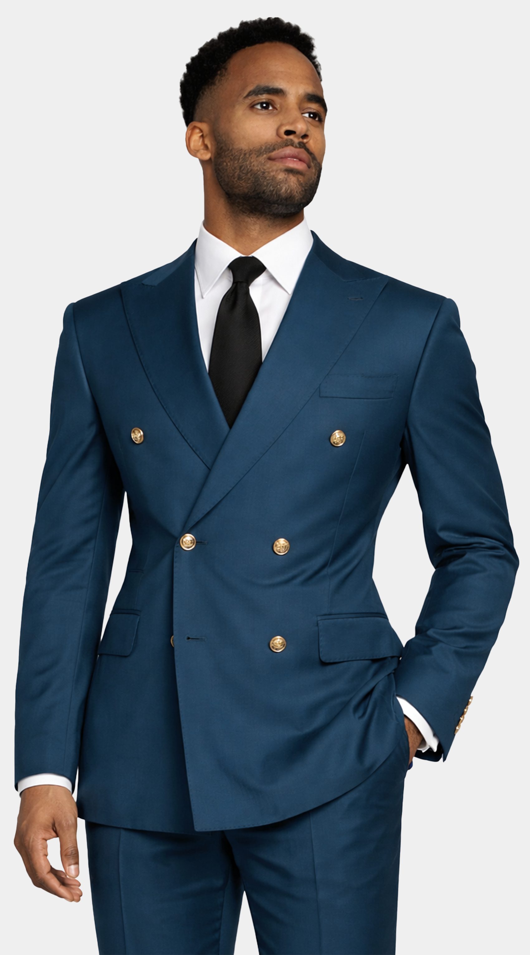Teal Blue Double-Breasted Suit