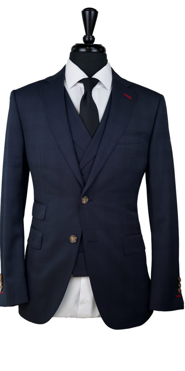 Dark Blue Subtle Check Wool Suit