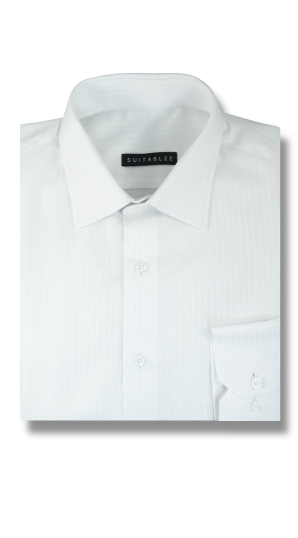 Mini White Herringbone Dress Shirt