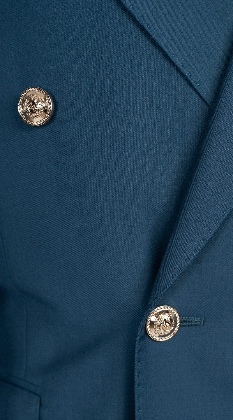 Teal Blue Double-Breasted Suit