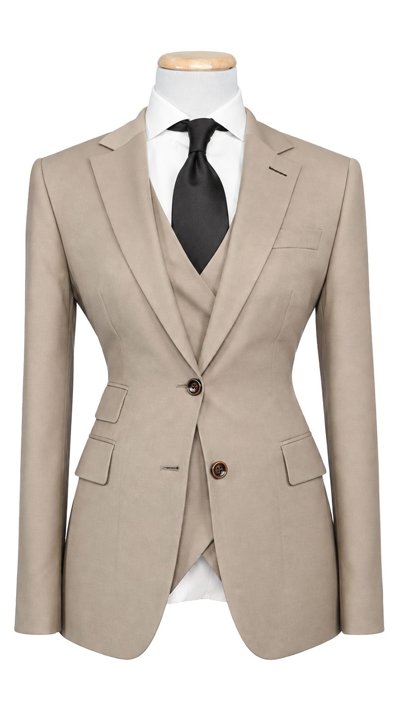 Women's Almond Beige Three-Piece Wool Suit 