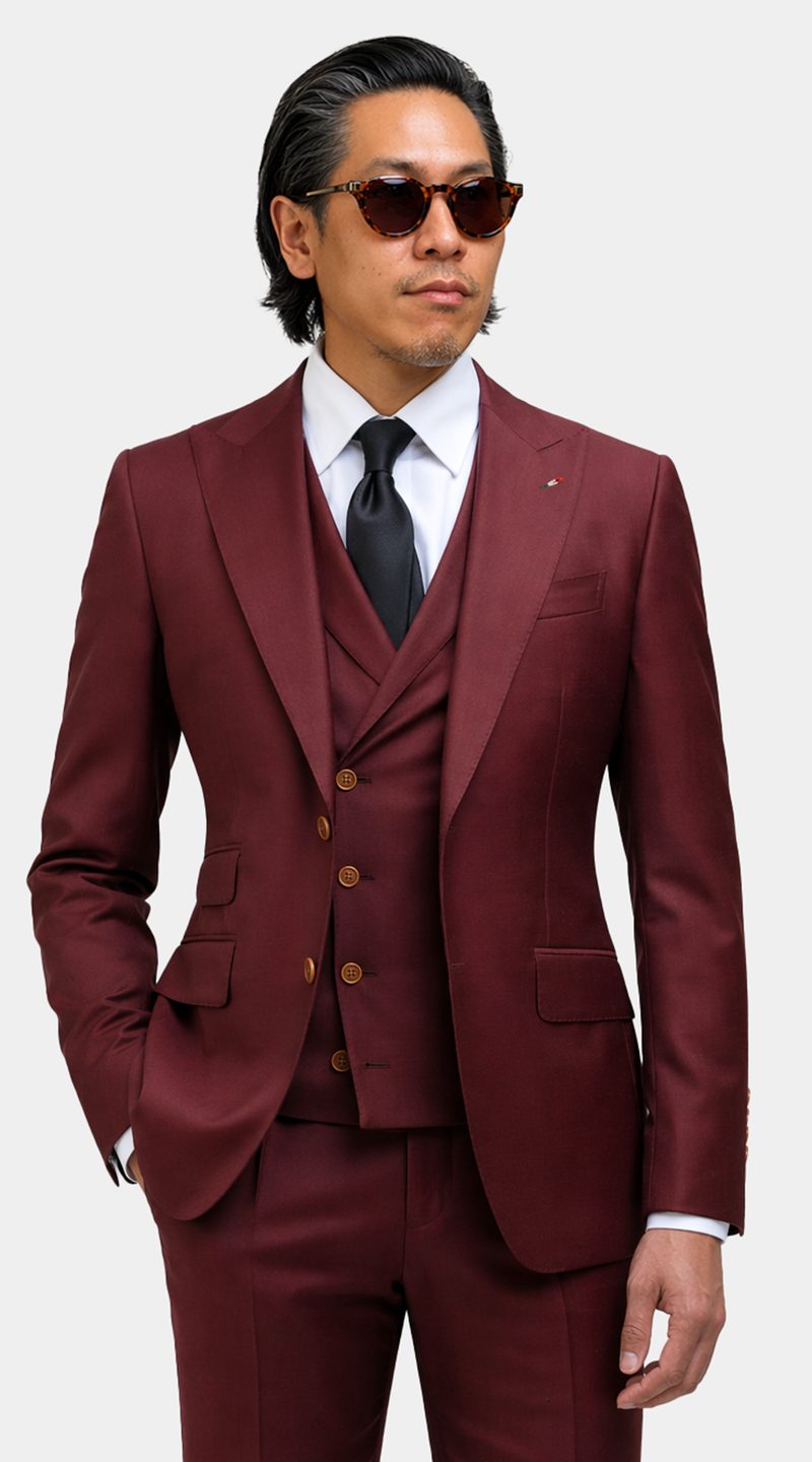 Burgundy Wool Three-Piece Suit