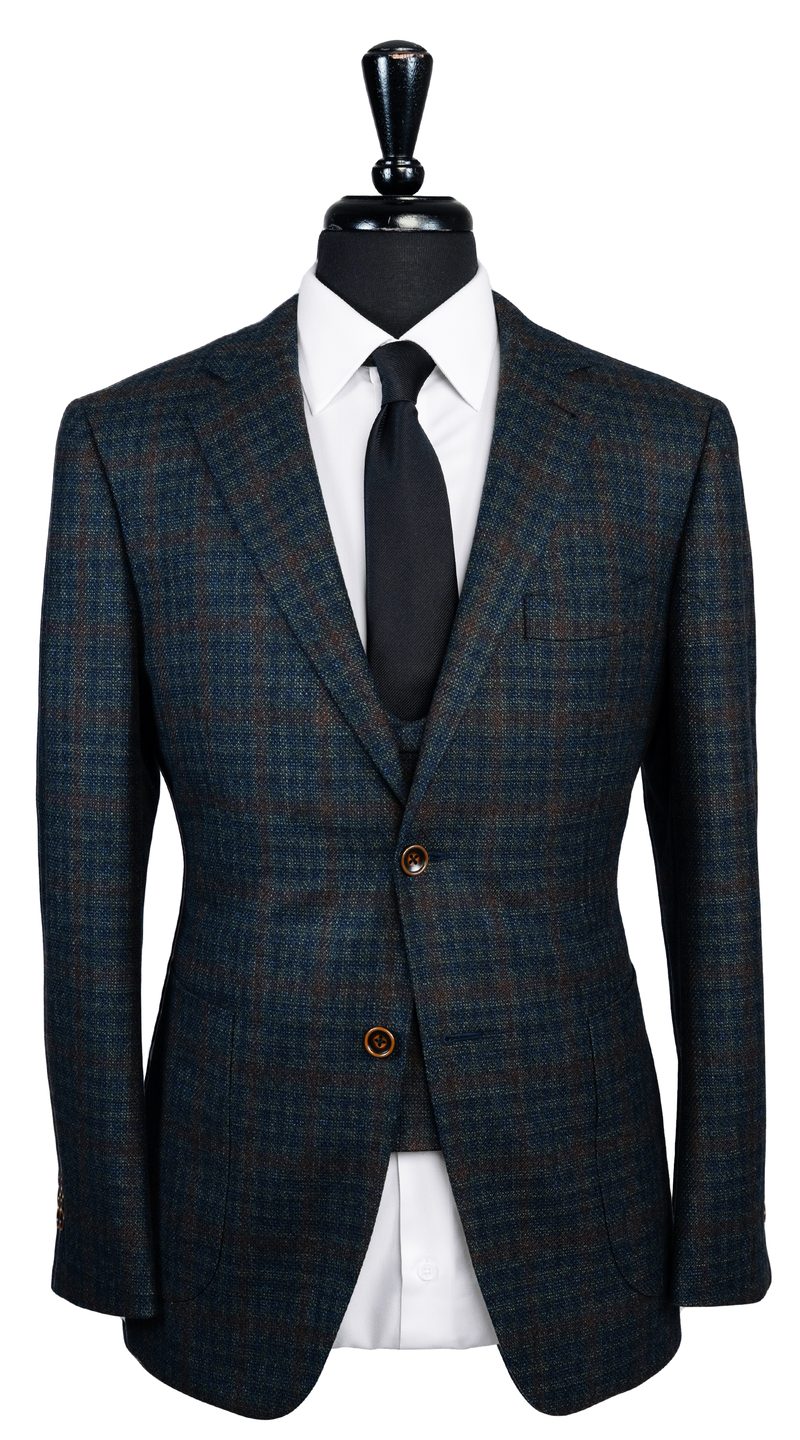 Complet Laine Carreaux Bleu Sarcelle Marron