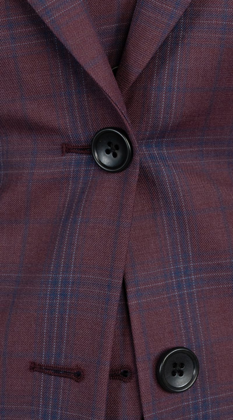 Women's Plum Navy Plaid Wool Suit 