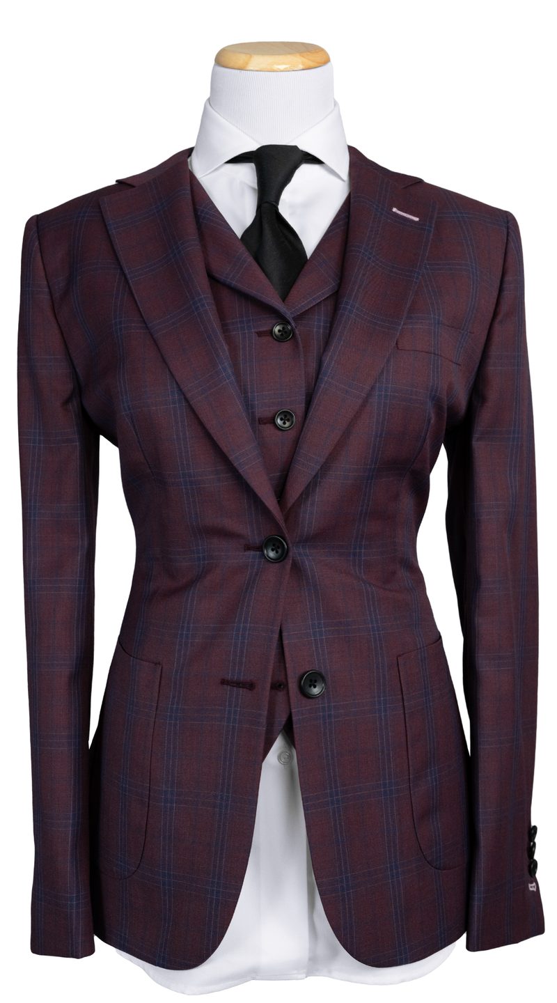 Women's Plum Navy Plaid Wool Suit 