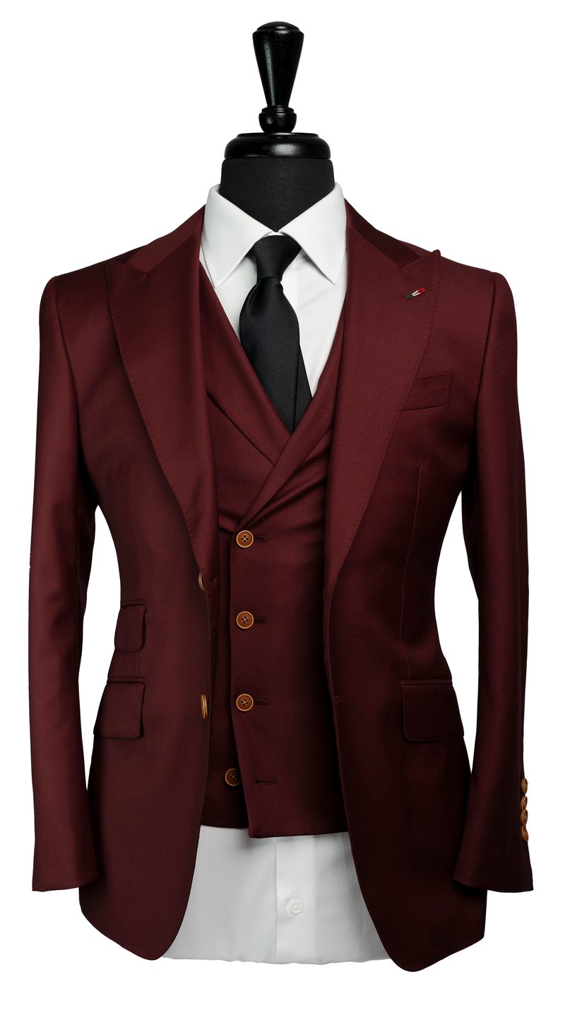 Burgundy Wool Three-Piece Suit