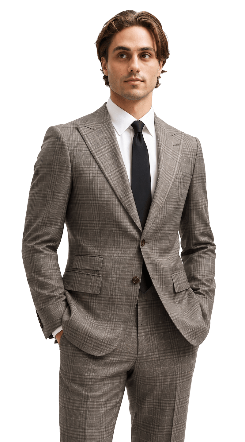Taupe Brown Glen Plaid Wool Suit