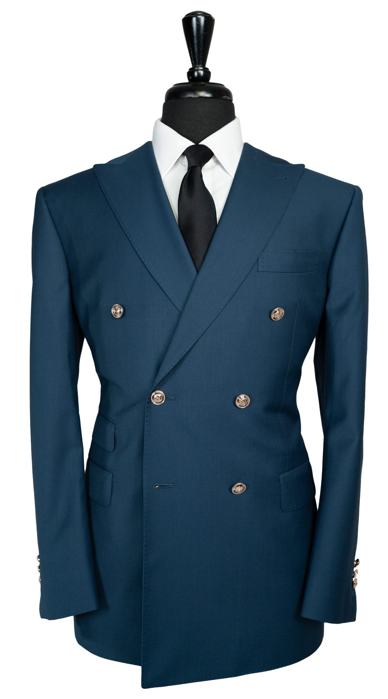 Teal Blue Double-Breasted Suit