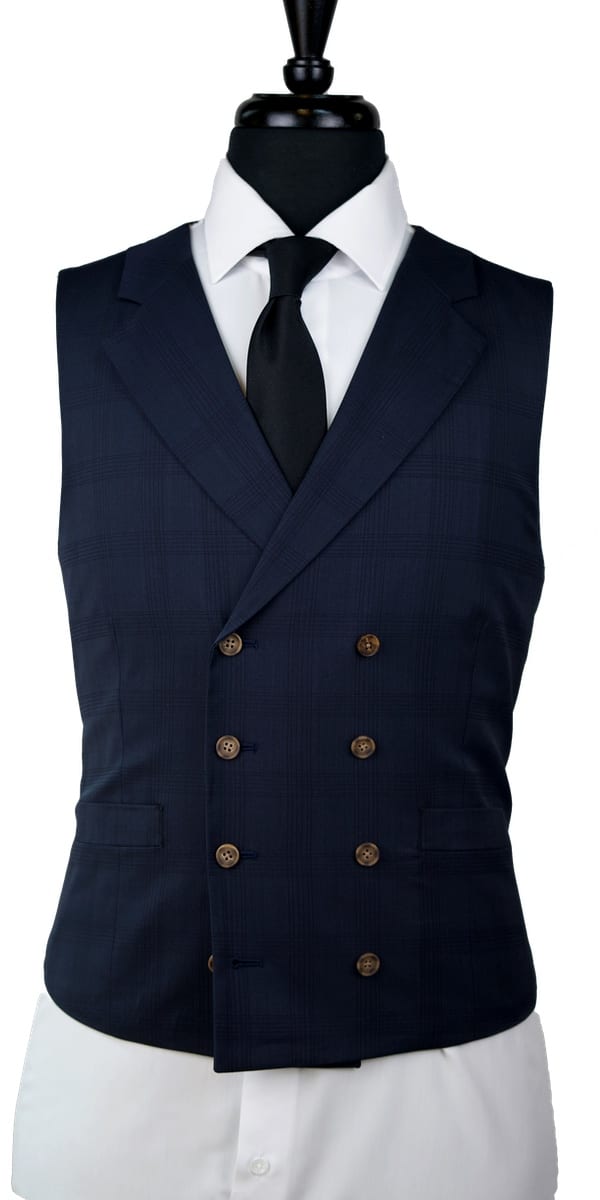 Complet Laine Bleu Foncé Carreaux Discrets