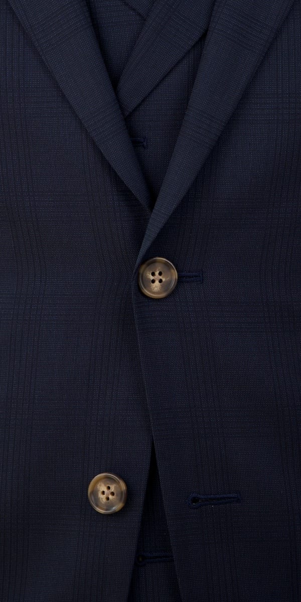 Complet Laine Bleu Foncé Carreaux Discrets